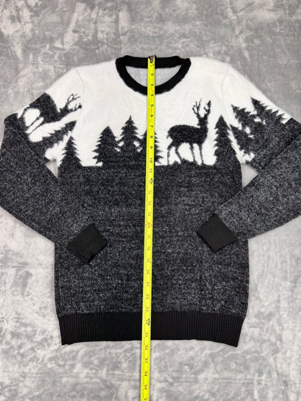 Women’s Black and White Crewneck Sweater with Deer Design - Picture 5 of 7